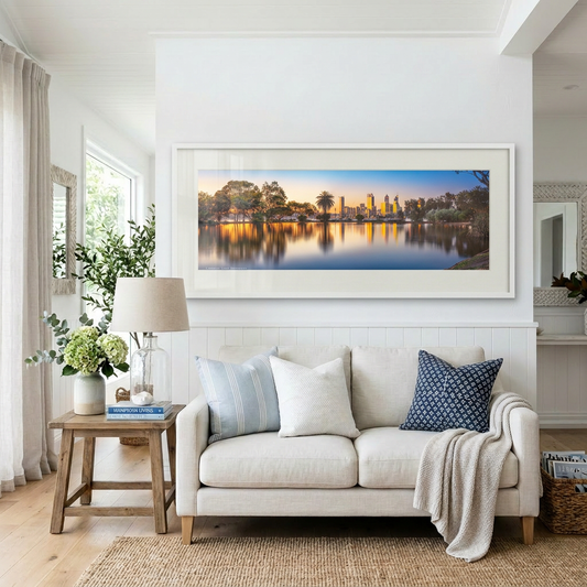 Perth skyline golden reflections sunset cityscape fine art print Western Australia