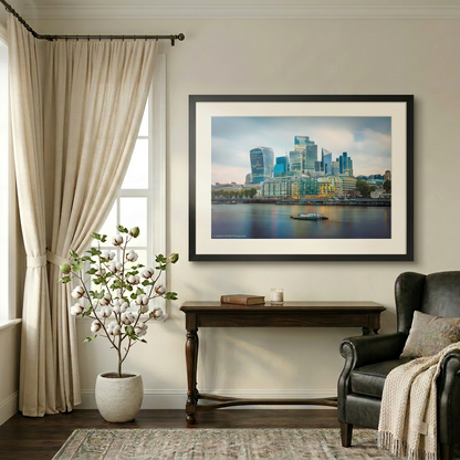 London skyline with modern skyscrapers and historic buildings — urban fine art print