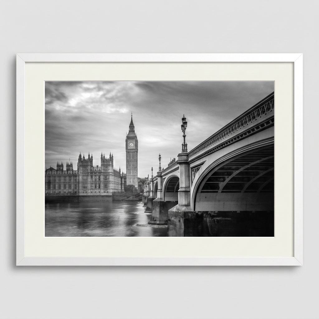 Westminster London with Houses of Parliament and Big Ben along the River Thames — fine art cityscape print