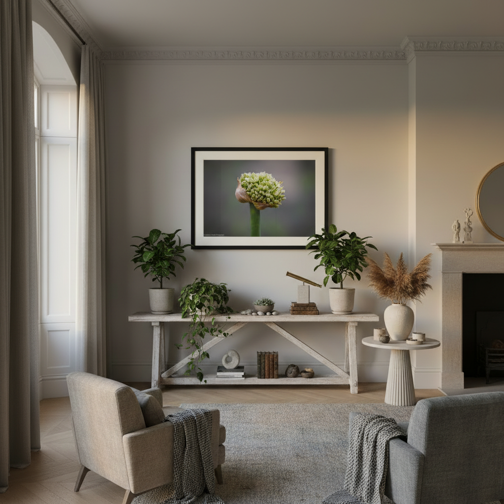 The Onion flower captures nature's intricate beauty with delicate florets unfurling from a papery bud. This fine art print showcases the botanical elegance of a Sydney wildflower, perfect for adding organic sophistication to any space.