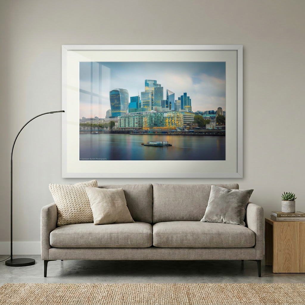 London skyline with modern skyscrapers and historic buildings — urban fine art print