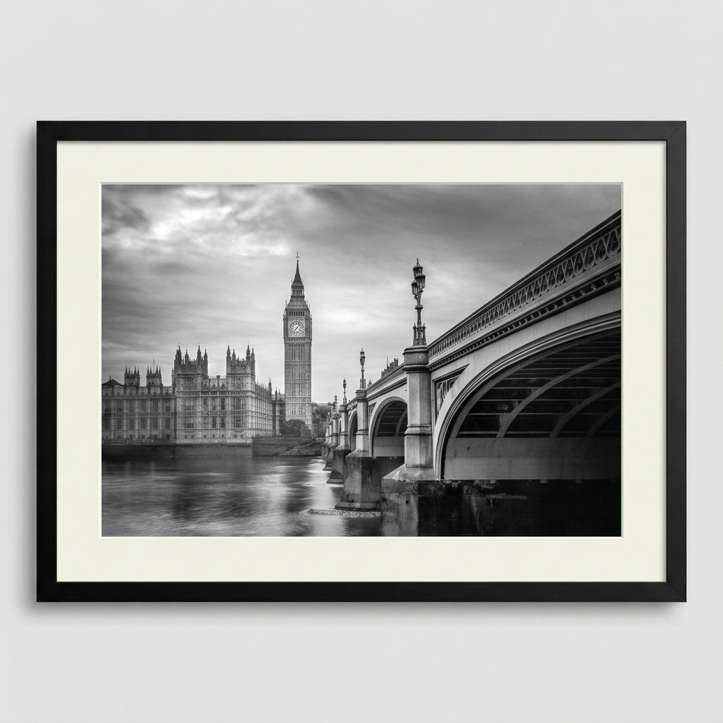 Westminster London with Houses of Parliament and Big Ben along the River Thames — fine art cityscape print