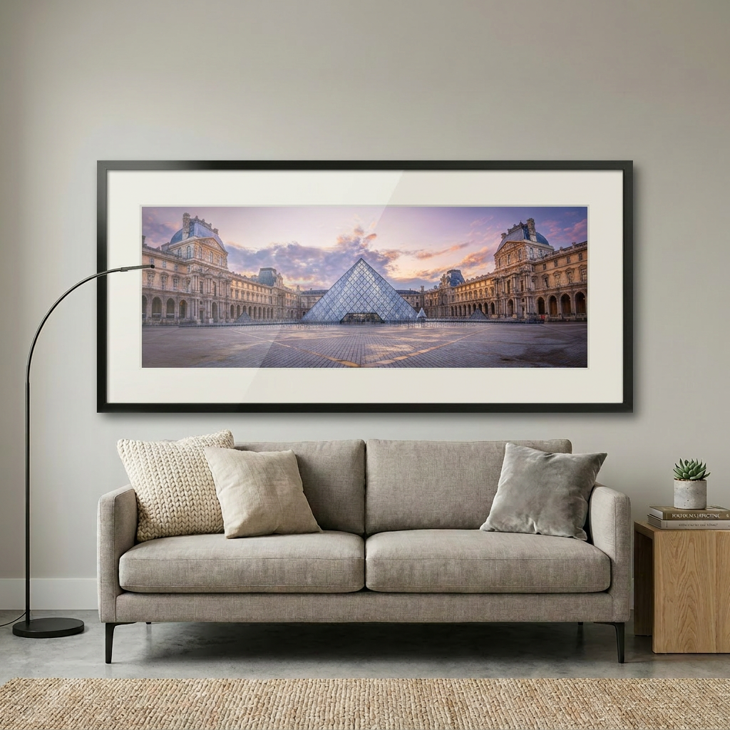 The Louvre museum architecture in Paris with courtyard perspective — fine art cityscape print