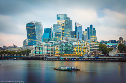 London skyline with modern skyscrapers and historic buildings — urban fine art print