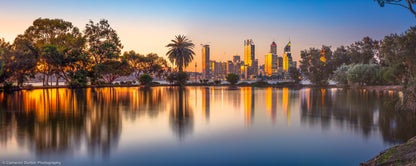Perth skyline golden reflections sunset cityscape fine art print Western Australia