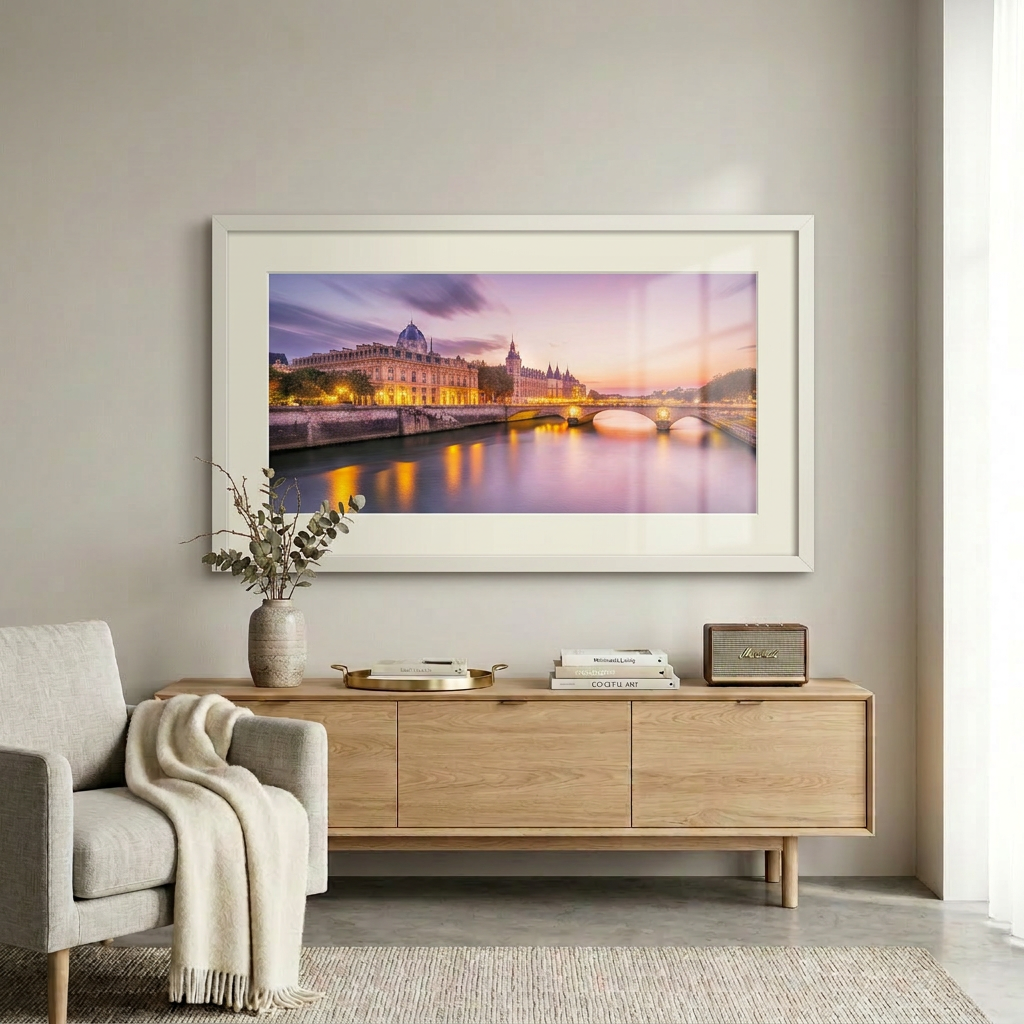 Sunset along the Seine in Saint-Germain Paris with warm evening light — fine art framed print
