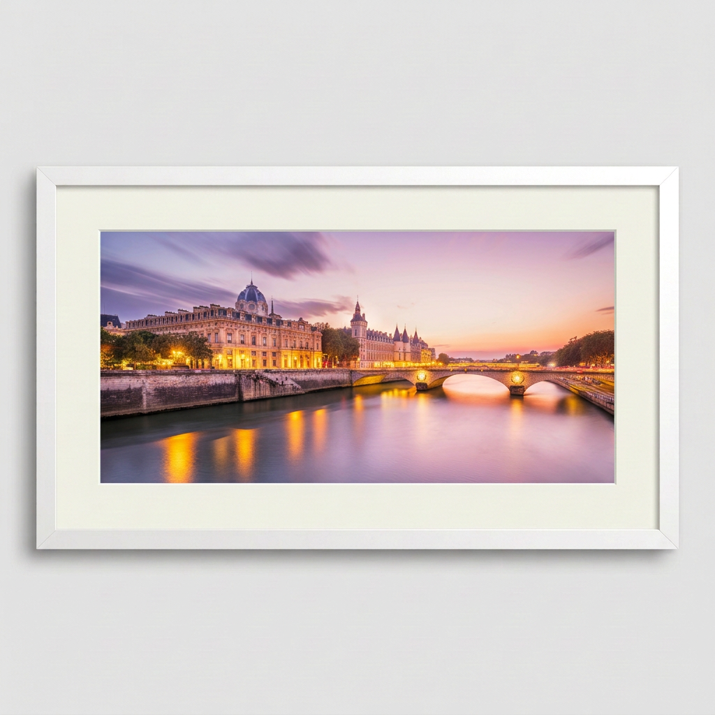 Sunset along the Seine in Saint-Germain Paris with warm evening light — fine art framed print