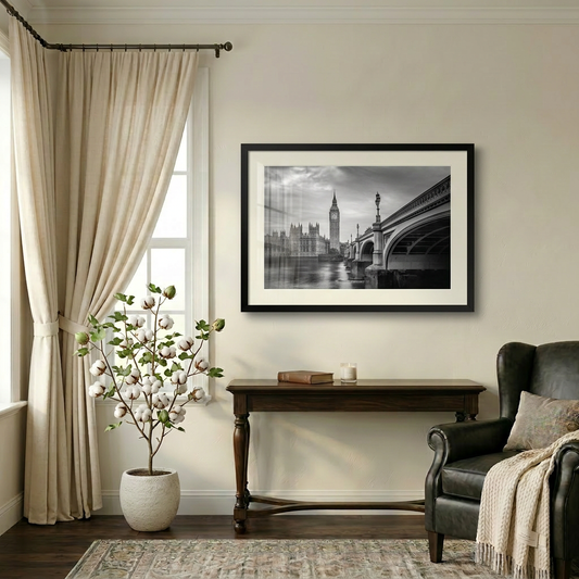 Westminster London with Houses of Parliament and Big Ben along the River Thames — fine art cityscape print