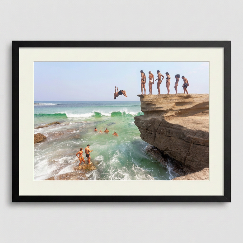 Australia Day beach jumpers diving into ocean Australian summer coastal scene