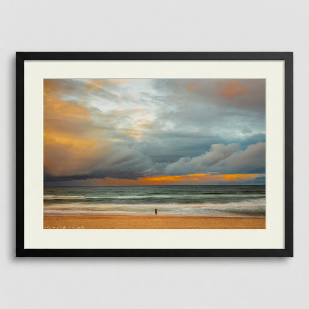 Soft pastel-coloured waves rolling onto shore — Northern Beaches coastal fine art print. Minimalist ocean waves with soft pastel gradients and gentle motion