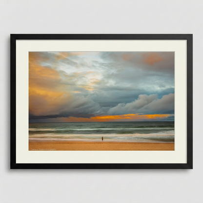 Soft pastel-coloured waves rolling onto shore — Northern Beaches coastal fine art print. Minimalist ocean waves with soft pastel gradients and gentle motion