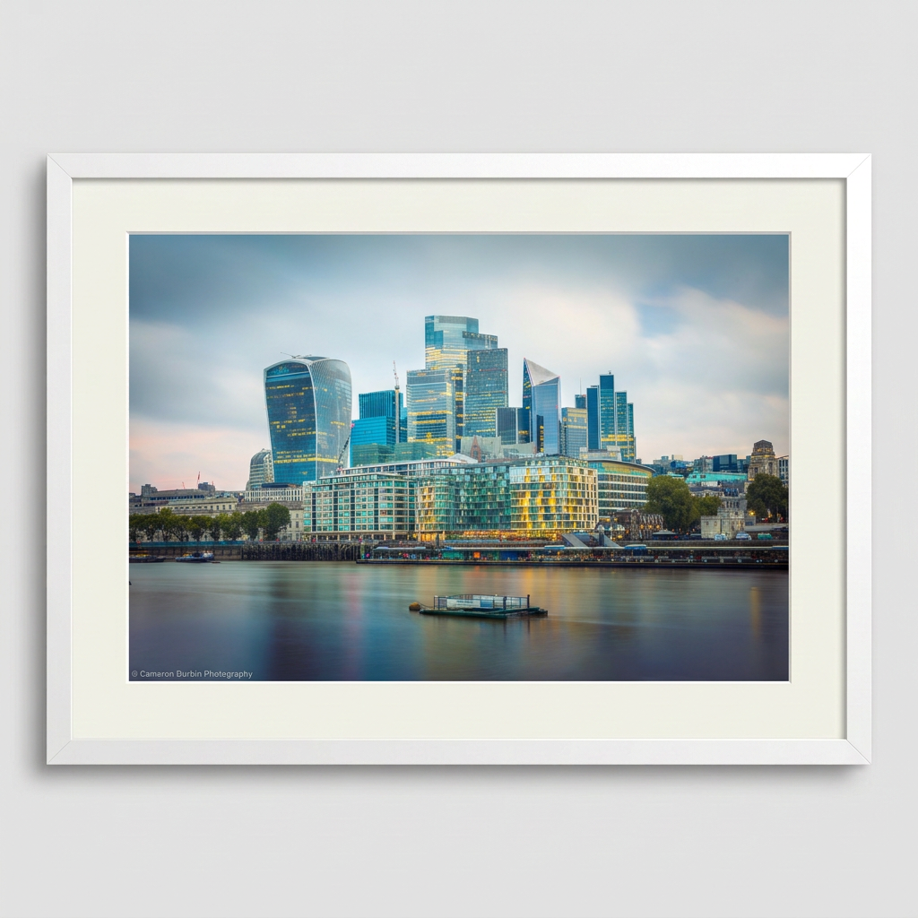 London skyline with modern skyscrapers and historic buildings — urban fine art print