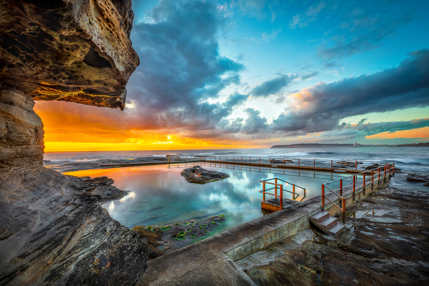 Fine art landscape photography print of North Curl Curl Ocean Pool at sunrise, Northern Beaches Sydney.