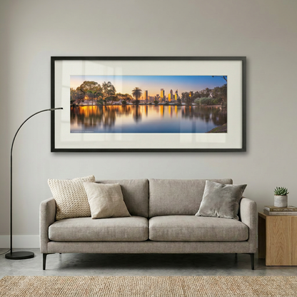 Perth skyline golden reflections sunset cityscape fine art print Western Australia