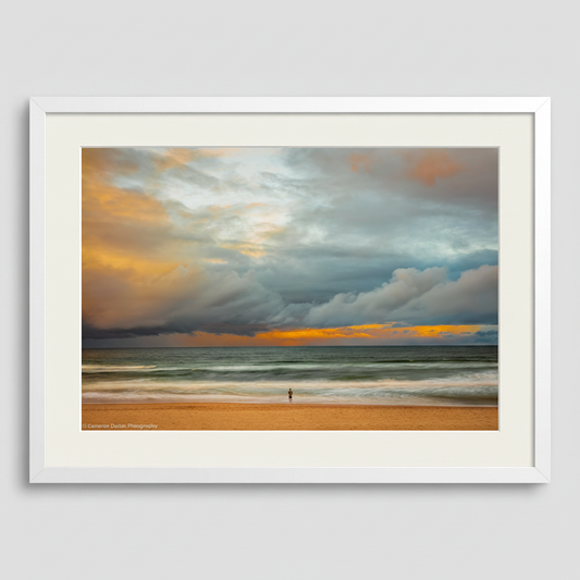 Soft pastel-coloured waves rolling onto shore — Northern Beaches coastal fine art print. Minimalist ocean waves with soft pastel gradients and gentle motion