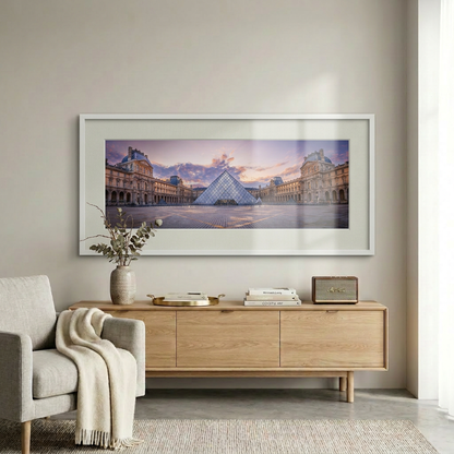 The Louvre museum architecture in Paris with courtyard perspective — fine art cityscape print