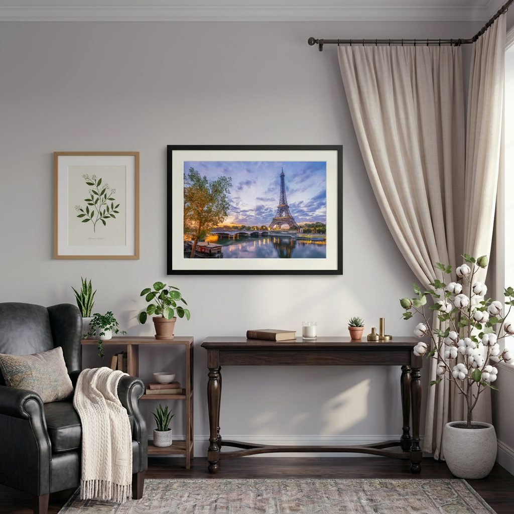 Eiffel Tower at sunrise with soft morning light in Paris — fine art cityscape print