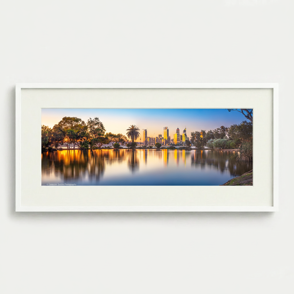 Perth skyline golden reflections sunset cityscape fine art print Western Australia