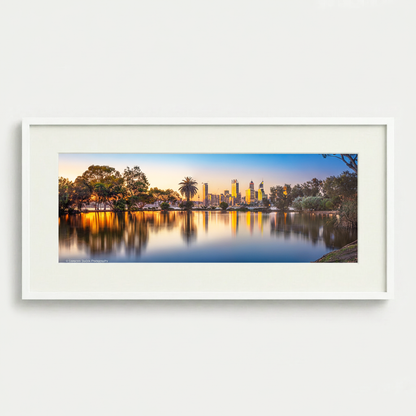 Perth skyline golden reflections sunset cityscape fine art print Western Australia