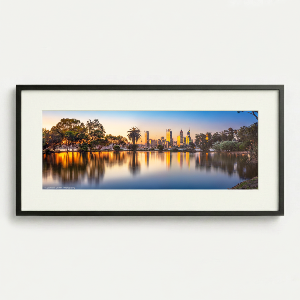Perth skyline golden reflections sunset cityscape fine art print Western Australia