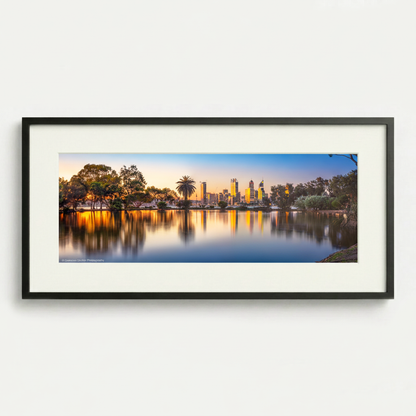 Perth skyline golden reflections sunset cityscape fine art print Western Australia